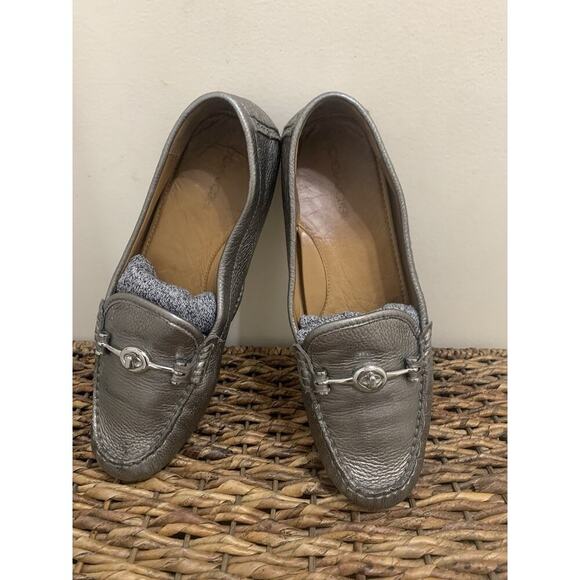Coach Womens Arlene Moccasin Gray Solid Leather Slip On Buckle Flat Heel 10B - Picture 1 of 8